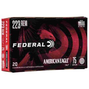 Federal American Eagle Rifle Ammunition .223 Rem 75gr TMJ 2775 fps 20/ct