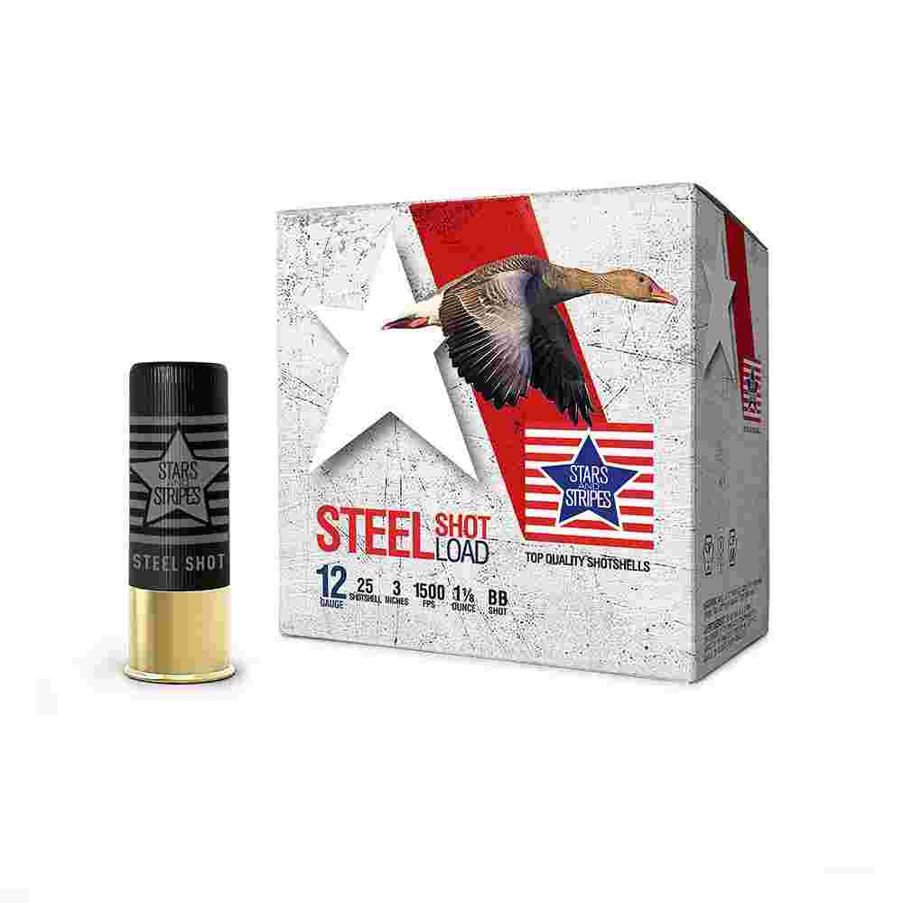 PPU Stars & Stripes Steel Shotshell 12ga 3'' 1-1/8 oz 1500 fps #BB 25/ct