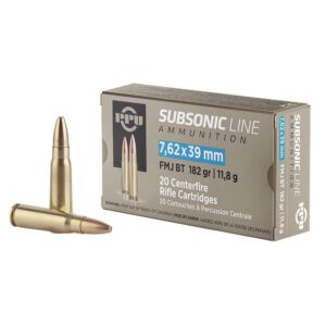 PPU Subsonic Rifle Ammunition 7.62x39mm 182gr FMJ 1033 fps 20/ct