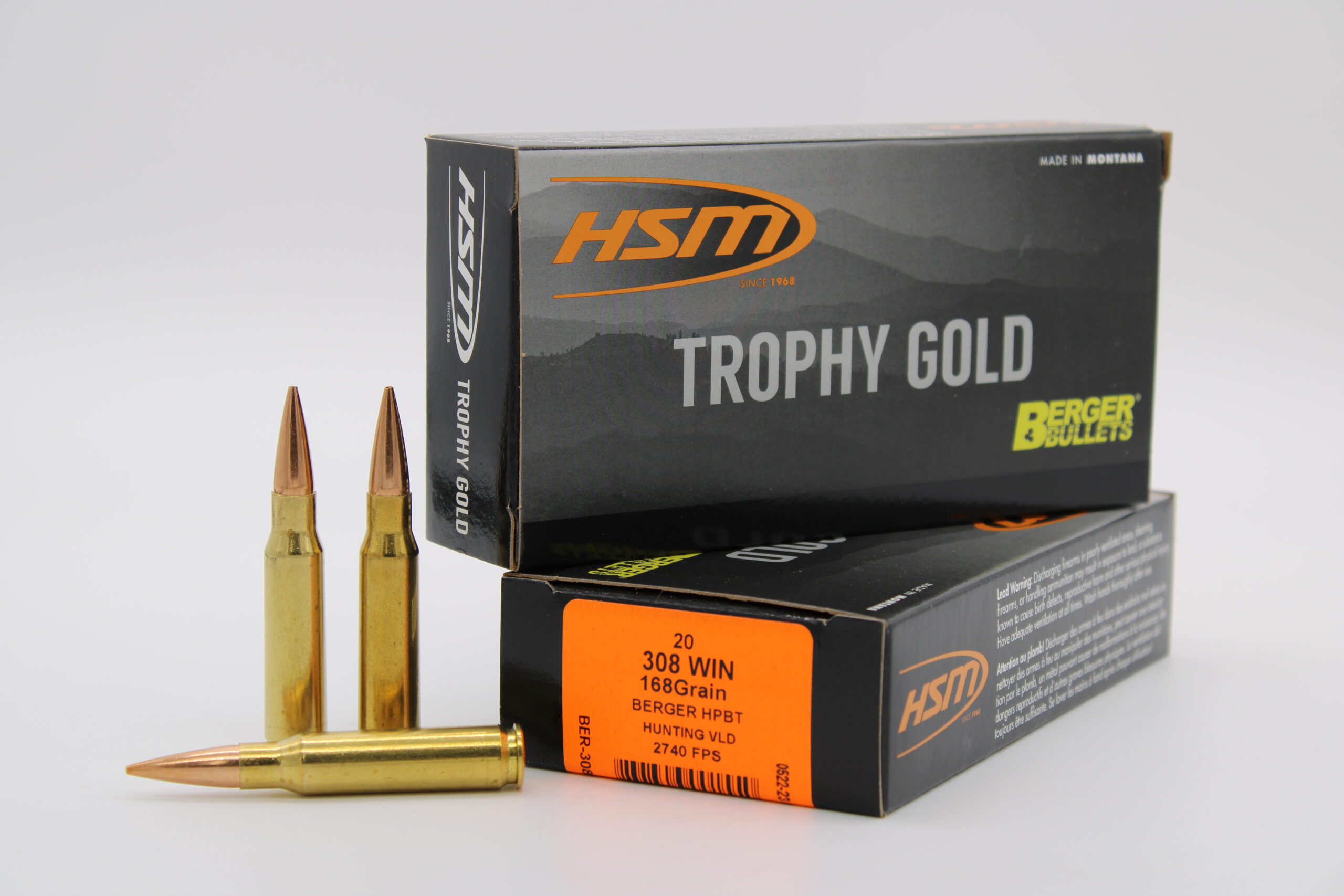 HSM AMMUNITION 308 WIN 168GR BERGER HNT VLD 20RD BOX 25 BOXES PER CASE