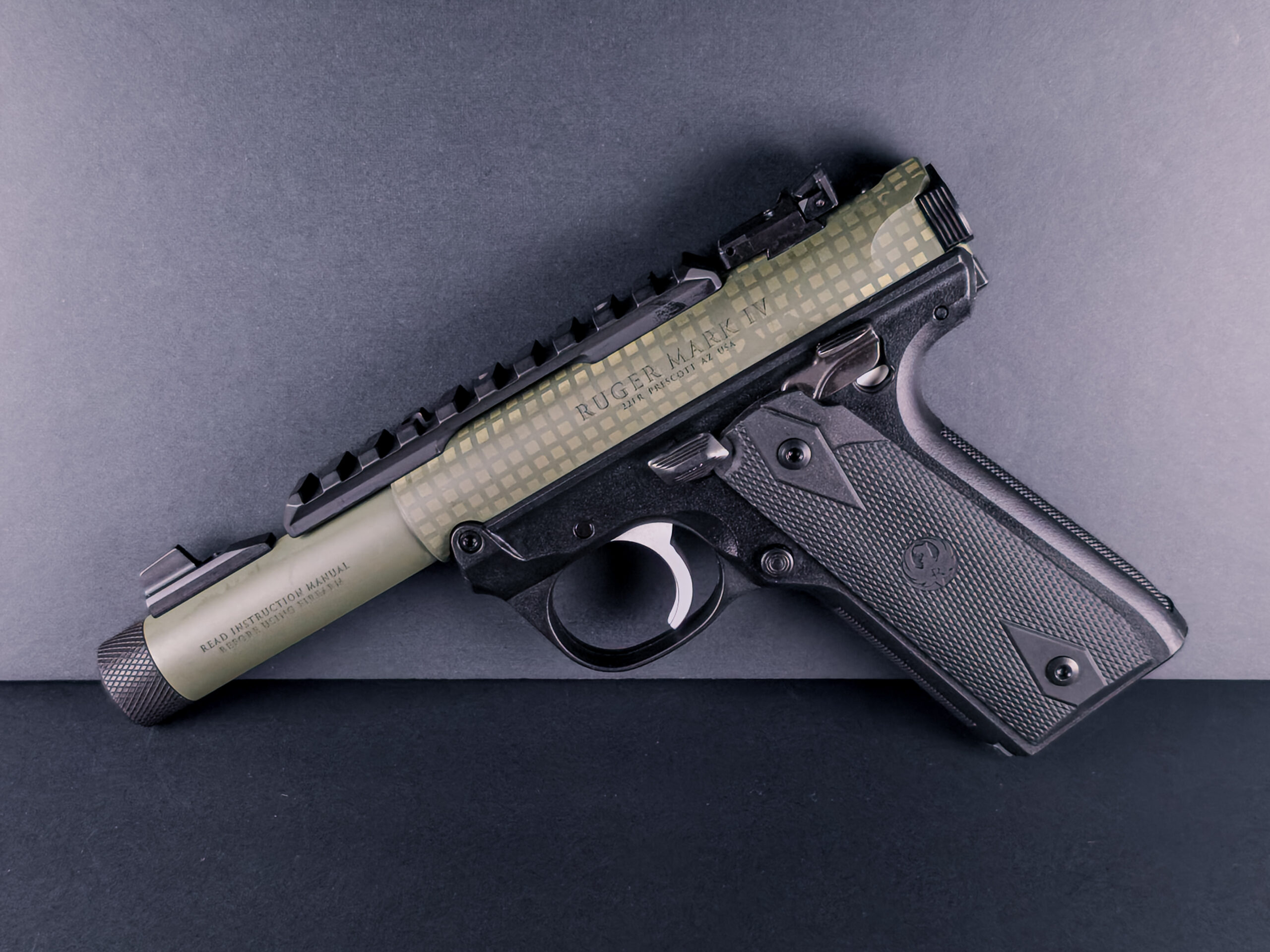 RUGER MARK IV 22/45 22LR PISTOL 4.4" T.B. BLACK/DESERT NIGHT CAMO 2-10RD MAGS