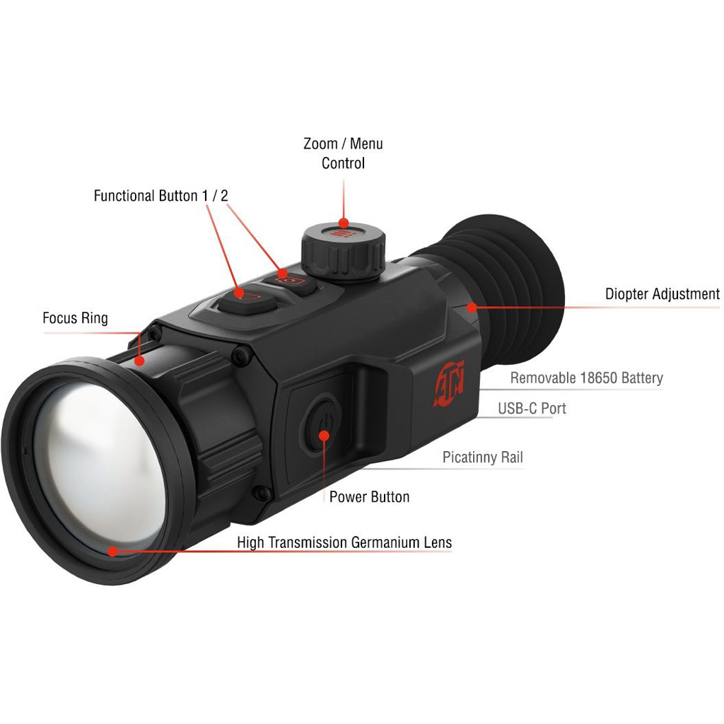 ATN ThOR 6 Mini 256 Thermal Scope 3.5-28x, 256X192Sensor Black w/Wi-Fi & Recording - Image 2