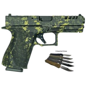 Great Lakes Striker Handgun Combo 9mm Luger 15rd Magazines (2) 4" Barrel Lichen Black OR with 3 OTF 3-1/2" Blade Knives